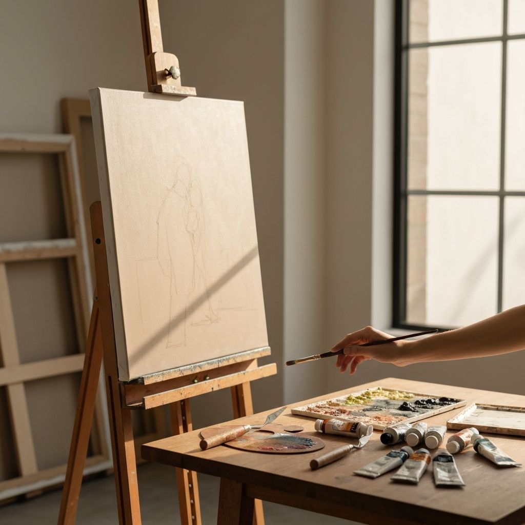 작업 중인 이젤